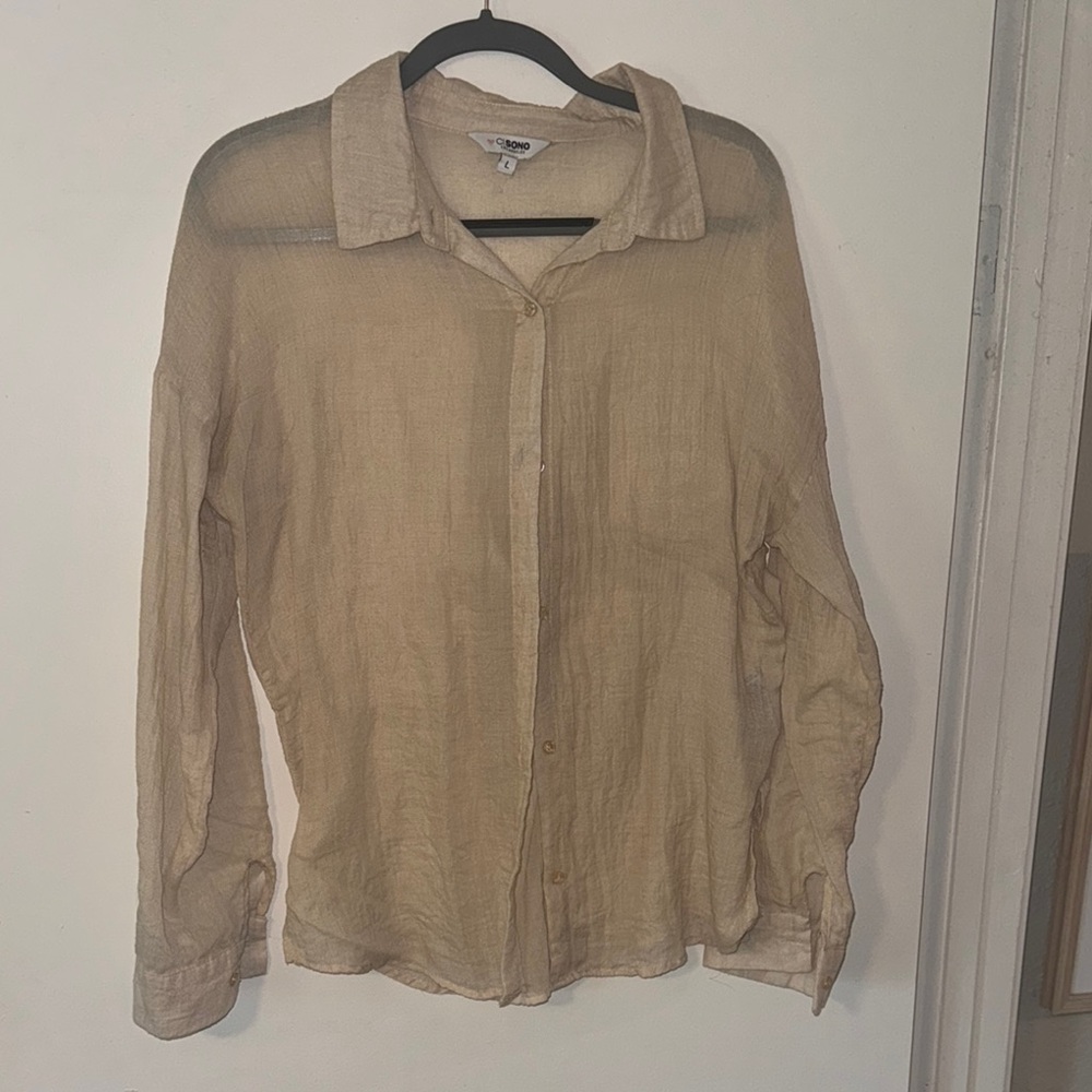 Sheer Tan Button-Up Shirt